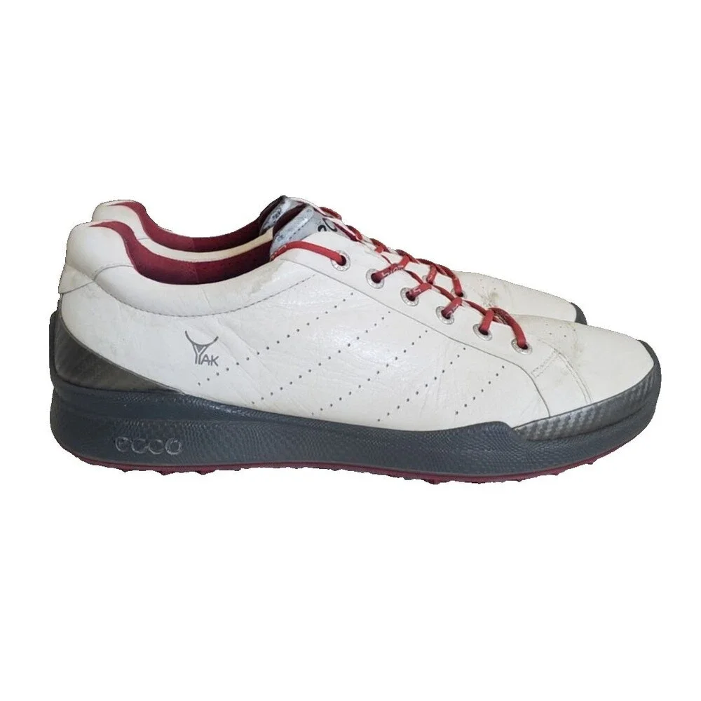 ECCO Biom Hybrid Golf Shoes Mens SZ 10.5 White Red Yak Leather Spikeless Natural